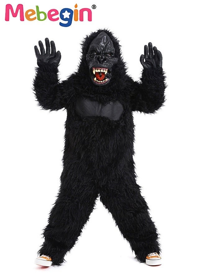 MEBEGIN Kids Gorill Costume Set with Plush Bodysuit, Gorilla Mask and Gloves, Realistic Animal Outfit for Kids, Funny Cosplay Outfit, Suitable for Dress-Up, Animal Themed Parties and Playtime Adventures - Image 1